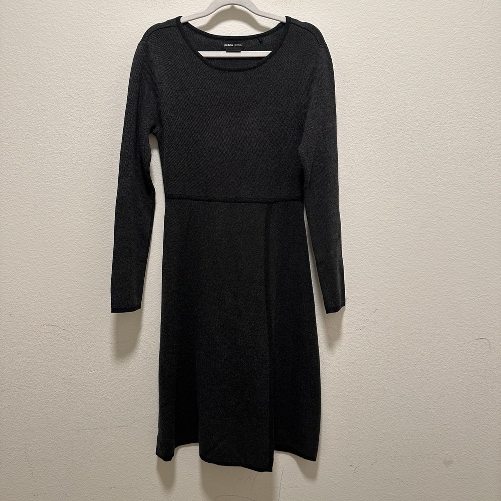 Prana Gray Organic Cotton Wool Blend Long Sleeve Tulip Wrap Sweater Dress Small